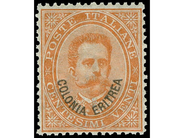 1893, Umberto 20 c. brown-orange, unused regummed, well centered, fine and fresh (Sassone 5)