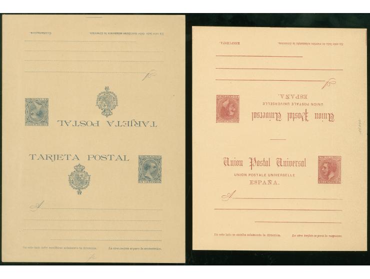 1889/90, 10 cs. red on buff and 15 cs. blueish-grey on buff, two postal stationery answering cards, both unfold and unused, f