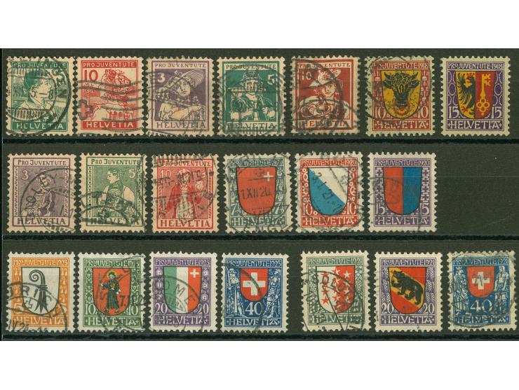 1915/23, Pro Juventute sieben verschiedene Serien, sauber gestempelt