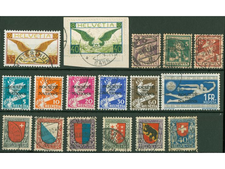 1916/23, Pro Juventute drei ver. Serien, dazu Flugpost und Vereinte Nationen (Mi.36-41), alle sauber gestempelt