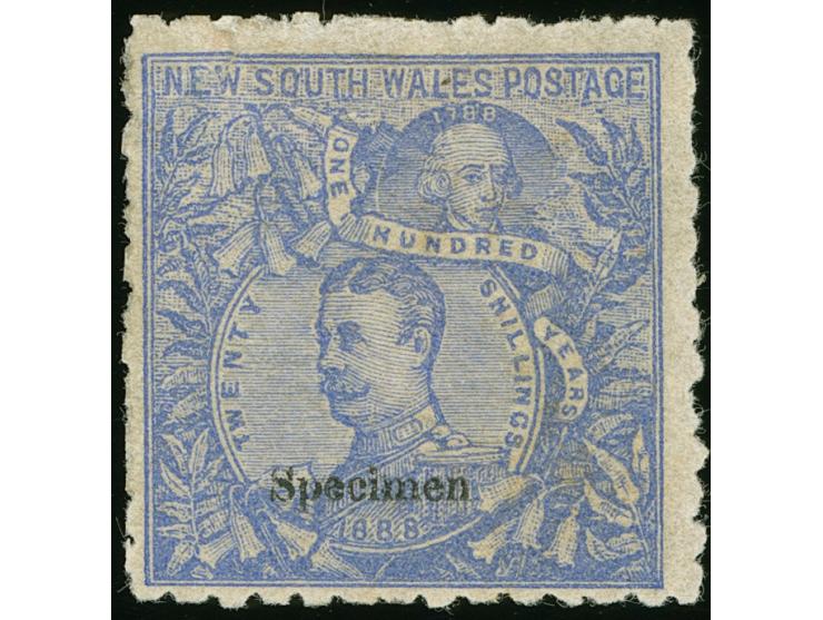 1890, Sir Arthur Phillip 20 s. cobalt-blue, wmk. Large Circle 20/- NSW, perf. 10 (SG unrecorded), unused, overprinted small t