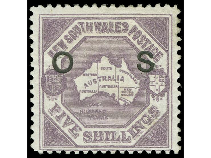 1890, Octagonal Map 5 s. dull-lilac, wmk. 5/- over NSW, perf. 12, overprinted "OS" in black, unused og., tiny gum faults, oth