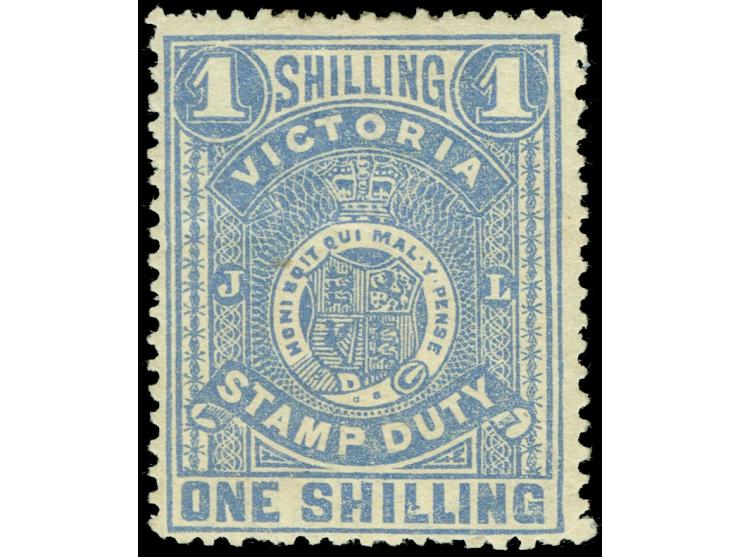 1884/96, Typographed 1 s. chalky blue on glazed lemon paper, wmk. first V over Crown sideways, perf. 12½, an unused example f