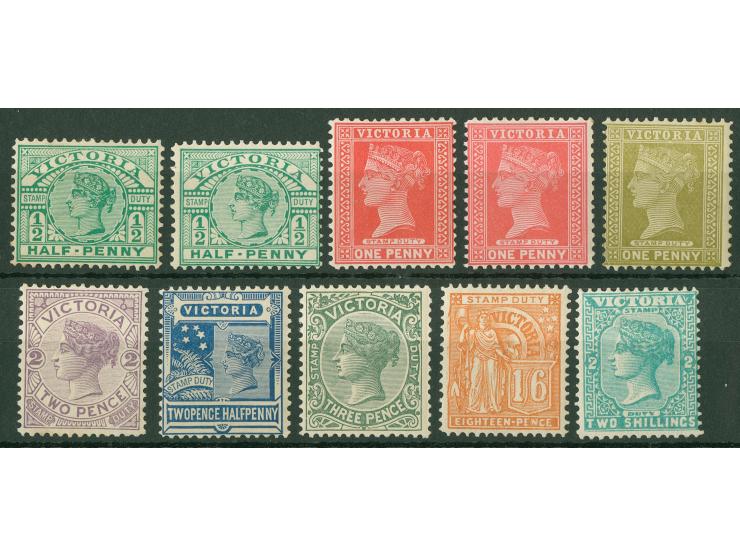 1899-1901, ½ d. emerald and deep blue-green, 1 d. rose-red, rosine and olive, 2 d. violet, 2½ d. blue, 3 d. slate green, 4 d.