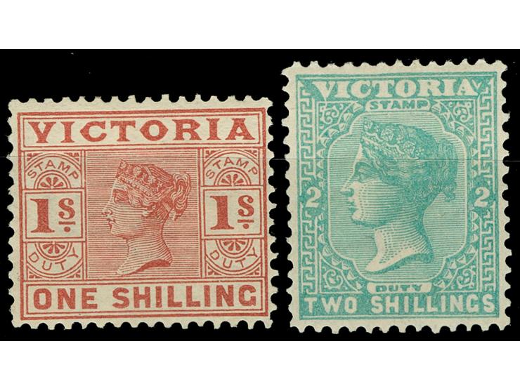 1886-1899, 1 s. brownish red and 2 s. blue-green, wmk. V over Crown, perf. 12½, unused. Fine pair £ 162
