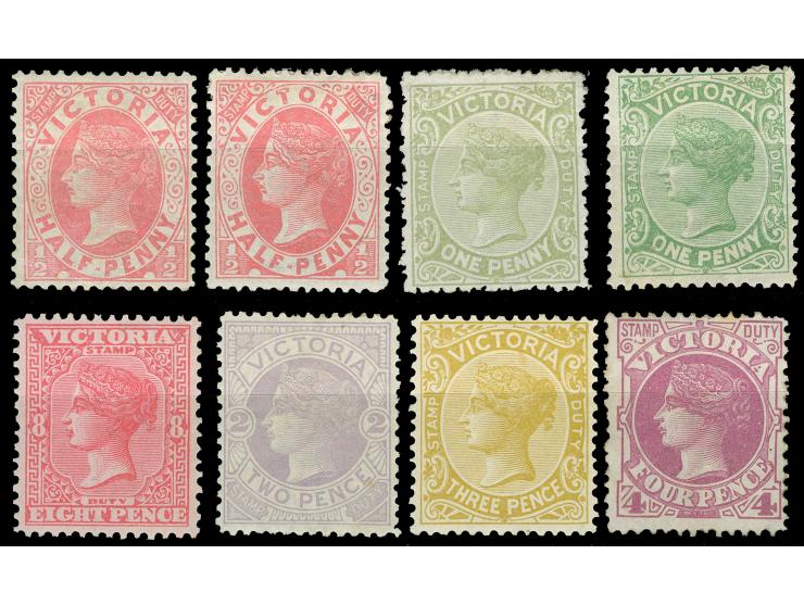 1885-1895, Set of eight stamps ½ d. to 8 d., wmk. V over Crown, perf. 12½, all unused. Fine
