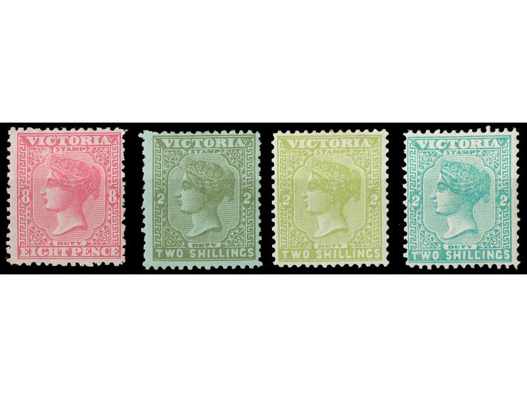 1885/1895, Set of four stamps 8 d. to 2 s., wmk. V over Crown sideways, perf. 12½, unused, fine and fresh colours
