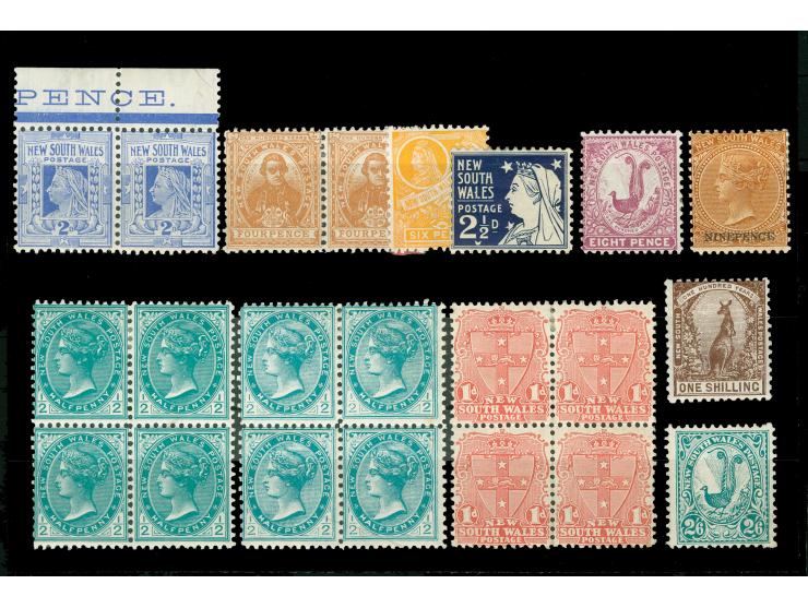 1902-03, Set of six single, two pairs and three blocks of four, wmk. Crown over NSW, comb perf. 12 x 11½ , all unused, few mn