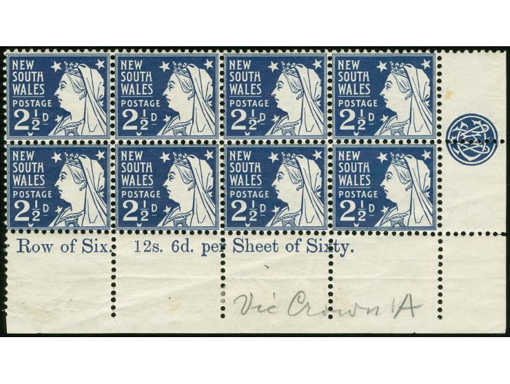 1905-10, 2½ d. prussian blue, Chalked Surfaced Paper, wmk. Crown over A, comb perf. 12 x 11½ , corner margin block of eight s