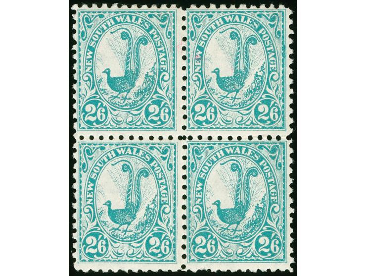 1905-10, 2 s. 6 d. blue-green, Chalked Surfaced Paper, wmk. Crown over A, perf. 11, block of four, unused, bottom pair mint n