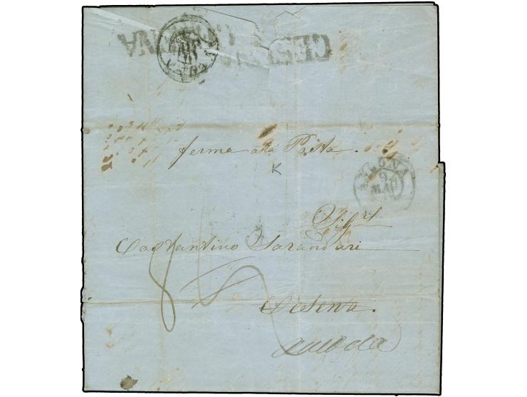 1858, Entire letter from Ancona 9.3.58 to Cesena with arrival mark oneliner on reverse, endorsed ‘Ferma a la Posta’ on top, T