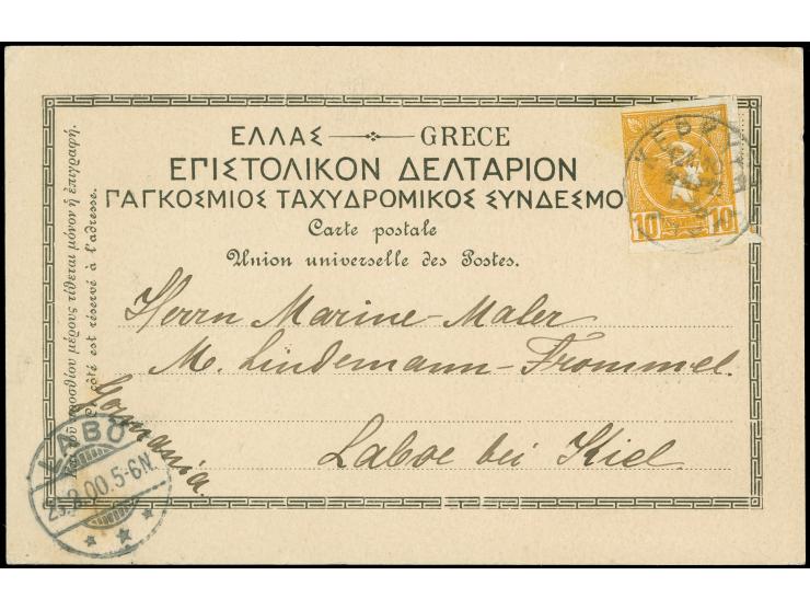 1893/1900, Small Hermes Heads: Two covers and three postcards of Corfou and Athens to Swiss, Austria and Germany, three diffe