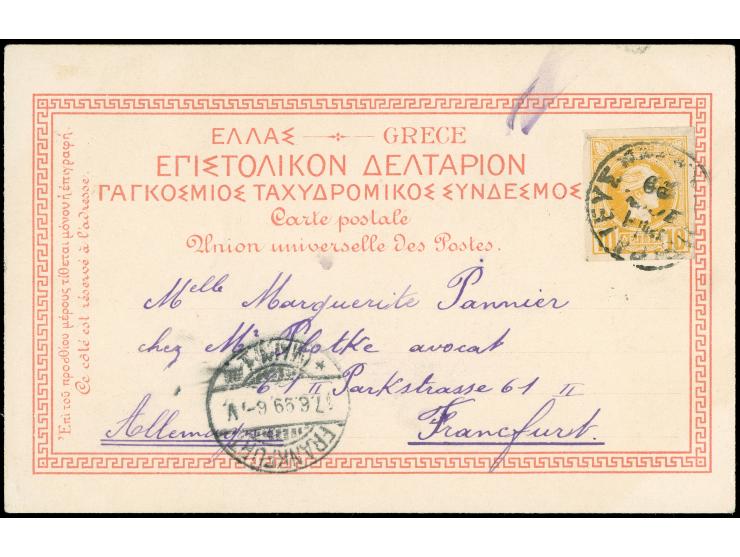 1893/1900, Small Hermes Heads: Two covers and three postcards of Corfou and Athens to Swiss, Austria and Germany, three diffe