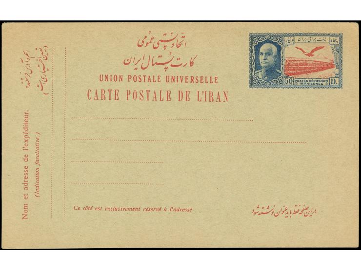 1938, Flying Bird 50 d. red &amp; blue; postal stationery card, airmail issue unused, fine and very scarce (Persiphila PC59, 