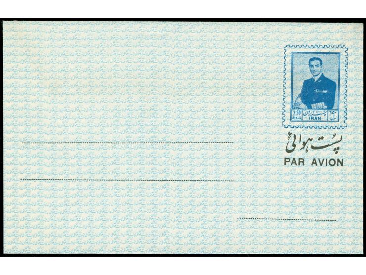 1956/65, 12 different Aerogramme including 2,50 r. blue, 8 r. magenta (black colour double print), blue and green overlay, di