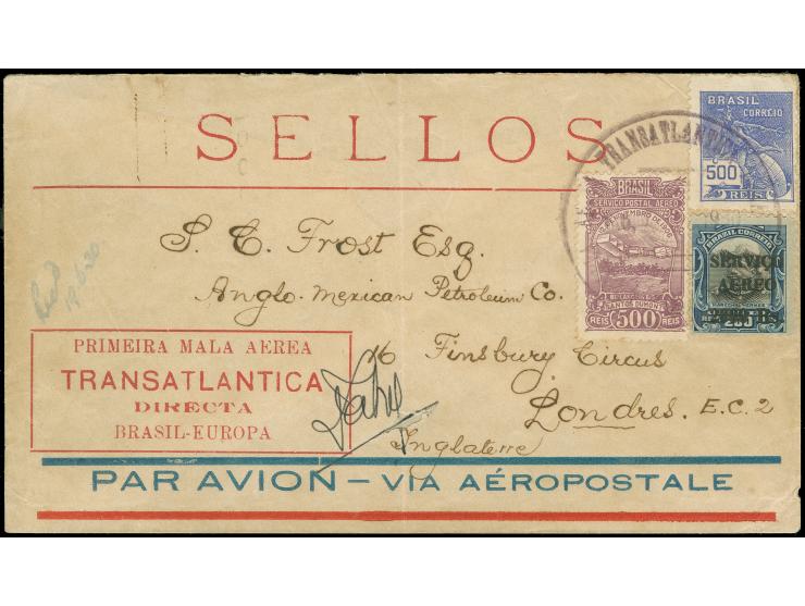 1930, First Commercial Flight Brazil-Europe by Jean Mermoz, light strike of the special "1 Mala Aerea Transatlantica Para a E