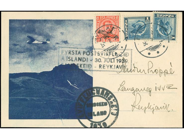 1939, First Glider Flight transporting mail Samskeid - Reykjavik 30.7.1939, illustrated card with special cachet, very fine (