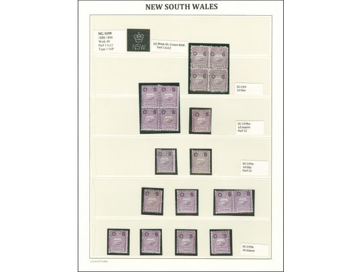 1888/90, Unused Officials collection on leaves with shades, perforation varieties and flaws, with 1 d. lilac (20) including t