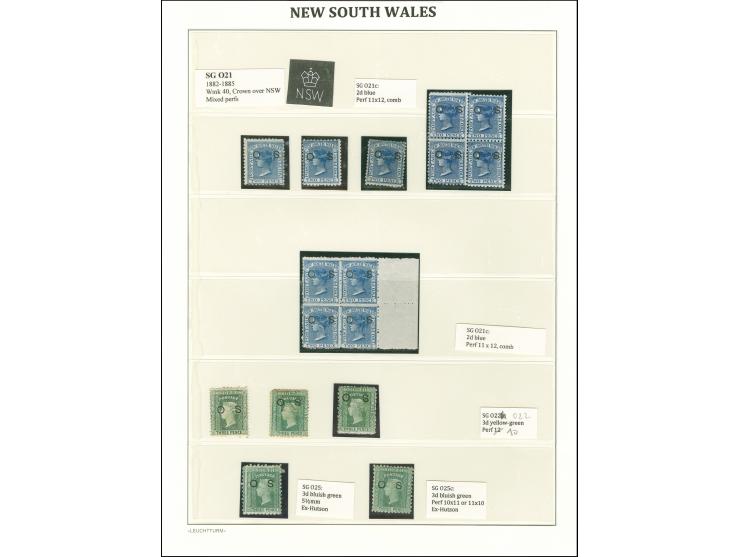 1879/85, The unused Officials collection, wmk. second Crown over NSW, with perforation, wmk. and shade varieties throughout,&