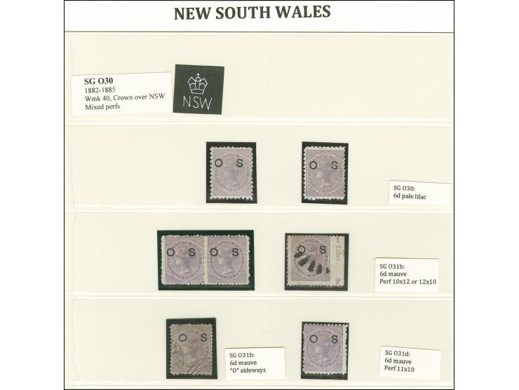 1879/85, The unused Officials collection, wmk. second Crown over NSW, with perforation, wmk. and shade varieties throughout,&