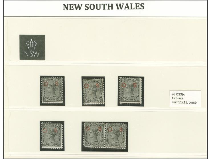 1879/85, The unused Officials collection, wmk. second Crown over NSW, with perforation, wmk. and shade varieties throughout,&