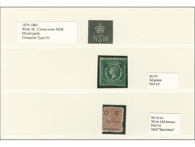 1879/85, The unused Officials collection, wmk. second Crown over NSW, with perforation, wmk. and shade varieties throughout,&