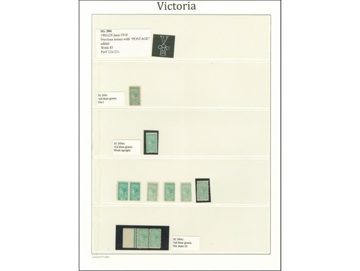 1901/1910, New Designs with 'Postage' added: unused collection on leaves, wmk. fourth V over Crown, perf. 12 x 12½, with shad