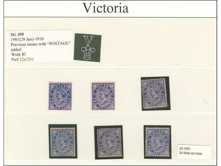 1901/1910, New Designs with 'Postage' added: unused collection on leaves, wmk. fourth V over Crown, perf. 12 x 12½, with shad