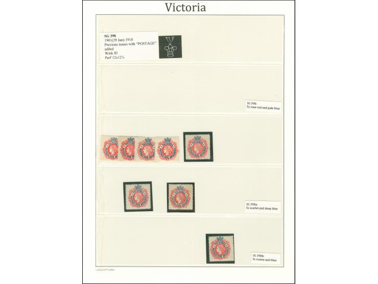 1901/1910, New Designs with 'Postage' added: unused collection on leaves, wmk. fourth V over Crown, perf. 12 x 12½, with shad