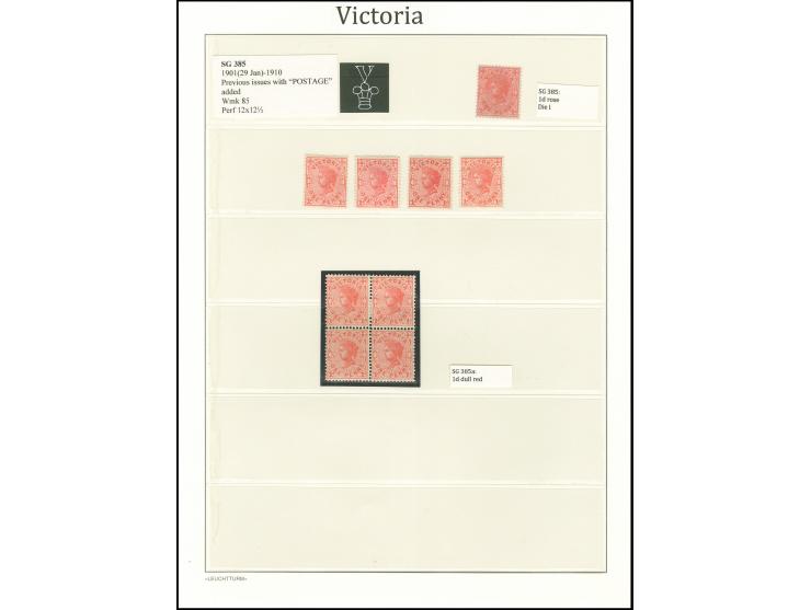 1901/1910, New Designs with 'Postage' added: unused collection on leaves, wmk. fourth V over Crown, perf. 12 x 12½, with shad