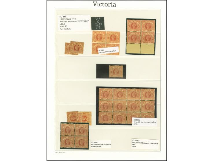 1901/1910, New Designs with 'Postage' added: unused collection on leaves, wmk. fourth V over Crown, perf. 12 x 12½, with shad