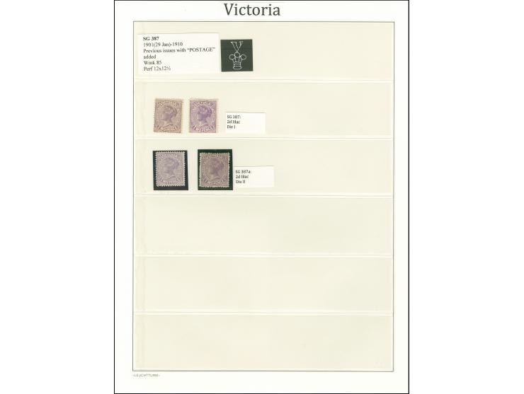 1901/1910, New Designs with 'Postage' added: unused collection on leaves, wmk. fourth V over Crown, perf. 12 x 12½, with shad