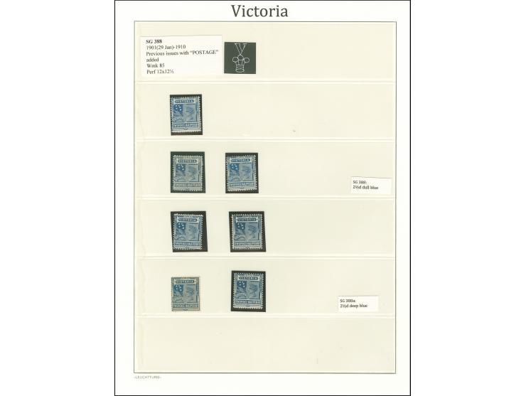 1901/1910, New Designs with 'Postage' added: unused collection on leaves, wmk. fourth V over Crown, perf. 12 x 12½, with shad