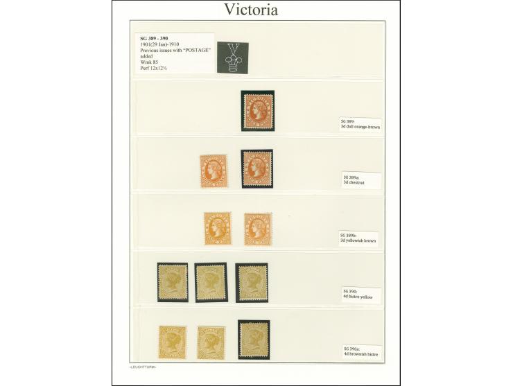 1901/1910, New Designs with 'Postage' added: unused collection on leaves, wmk. fourth V over Crown, perf. 12 x 12½, with shad