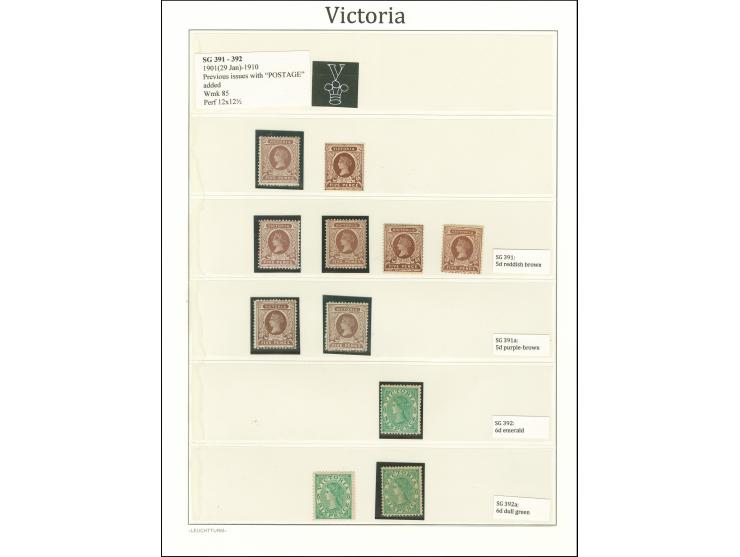 1901/1910, New Designs with 'Postage' added: unused collection on leaves, wmk. fourth V over Crown, perf. 12 x 12½, with shad