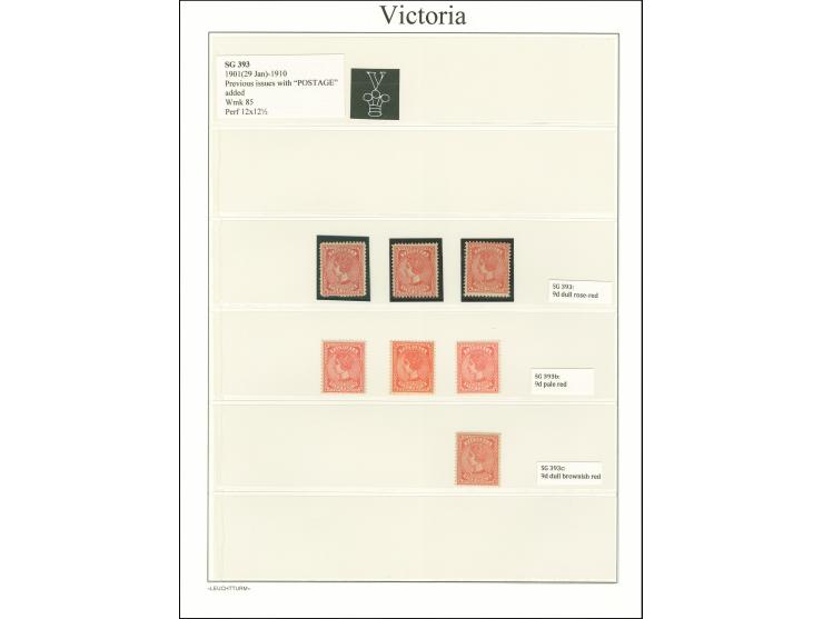 1901/1910, New Designs with 'Postage' added: unused collection on leaves, wmk. fourth V over Crown, perf. 12 x 12½, with shad