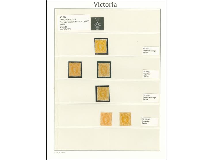 1901/1910, New Designs with 'Postage' added: unused collection on leaves, wmk. fourth V over Crown, perf. 12 x 12½, with shad