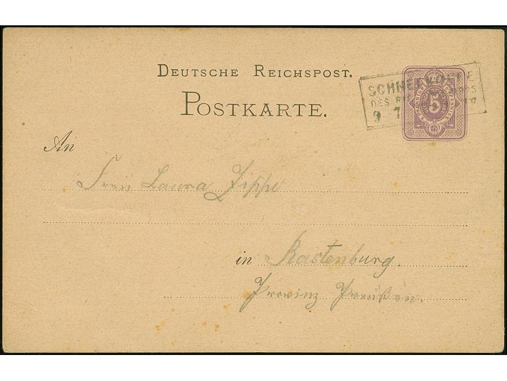 1877, Privat-Ganzsachenkarte 5 Pfge. violett (min. Bugspur), seltene frühe Privatpostkarte mit rs. Zudruck von der Schneekopp