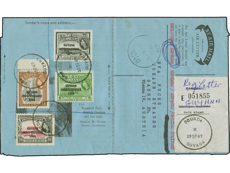 1956-67, Five Air Letter, different types, including updated usage Express Registered with Independence issue 1966 to Vienna,