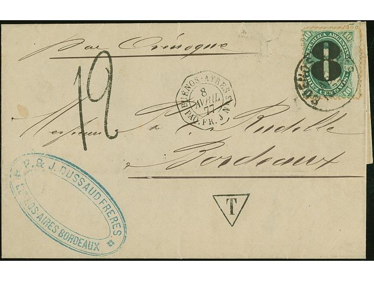 1877, Folded envelope bearing 8 c. / 10 c. tied by BUENOS AIRES Apr 8 cds., alongside ms. "Par Grenoque," octogonal french sh