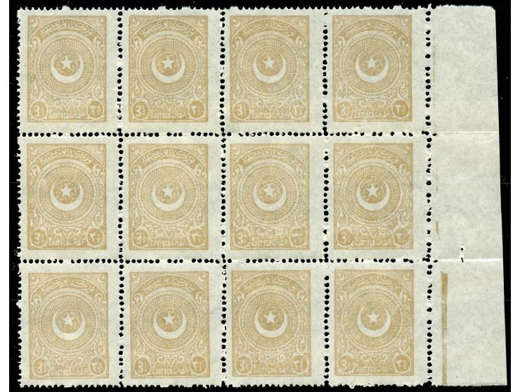 1923, Crescent &amp; Star issue first printing 3¾ pia. dark beige, mint never hinged right margin block of 12, two stamps sho
