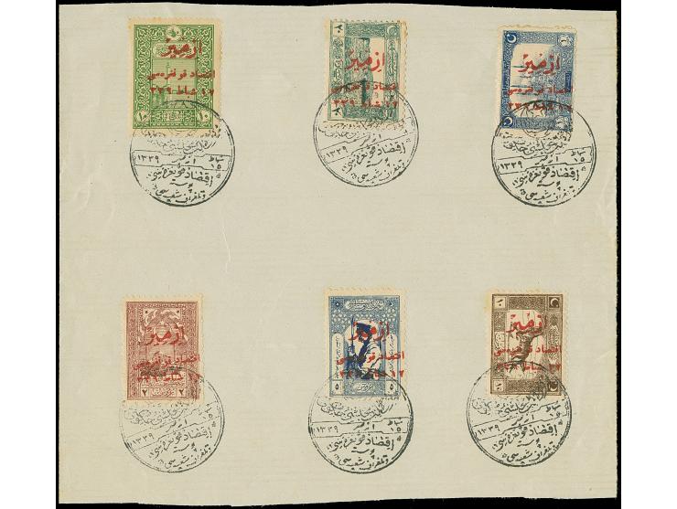 1923, Smyrna Economics Congress complete set of six values on sheet cancelled by black First Day cancellation, very fine and 