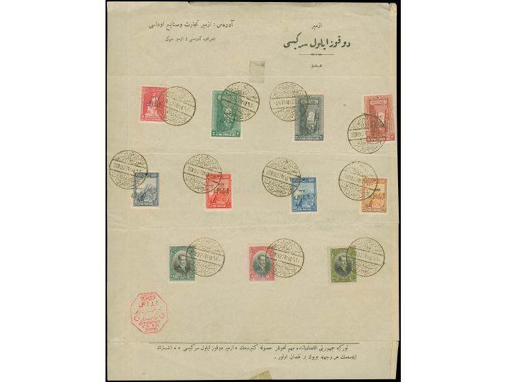 1928, First Smyrna Exhibition: imprint special sheet with scarce bilingual octog. 'COMMISSARIAT F.S.A.S. SMYRNE" in red at bo