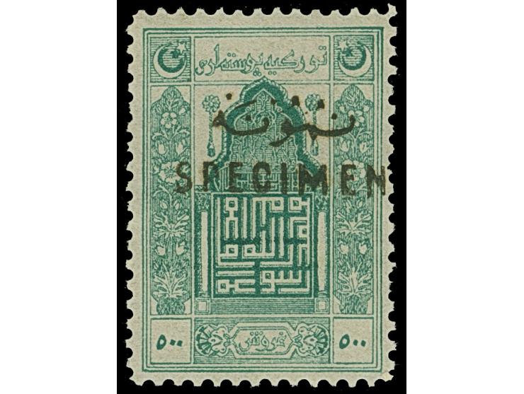 1922, Grand Assembly, Genova Printing, complete set of 12 stamps 10 pa. to 500 pia., each handstamped bilingual ‘Specimen’, m
