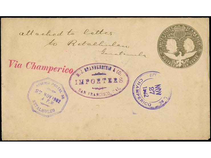 1896/1902, Columbus Anniversary Embossed 10 c. postal stationery envelope showing commercial mark Brandenstein &amp; Co. Impo