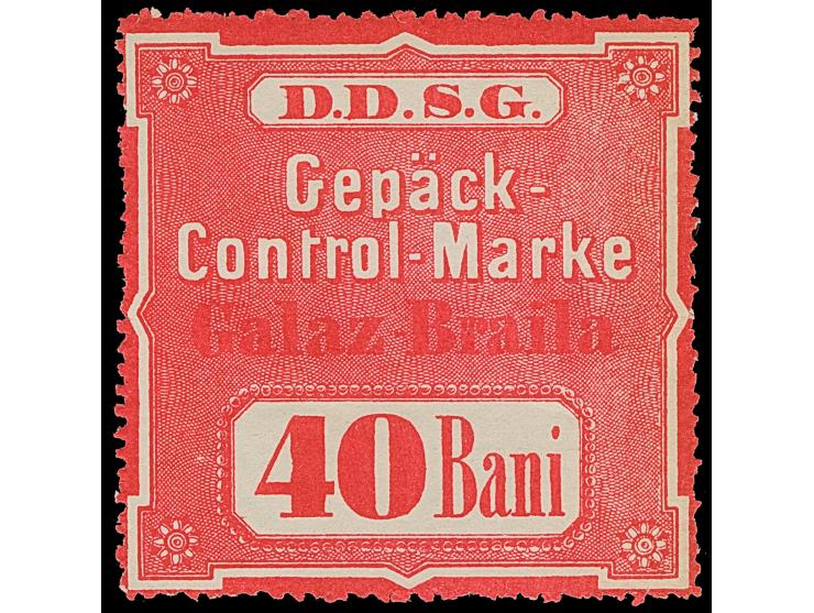 1870 ca., Luggage control stamps 20 b. buff imperf and 40 b. green perf for the route ‘Braila-Galaz’ and 40 b. red for the op