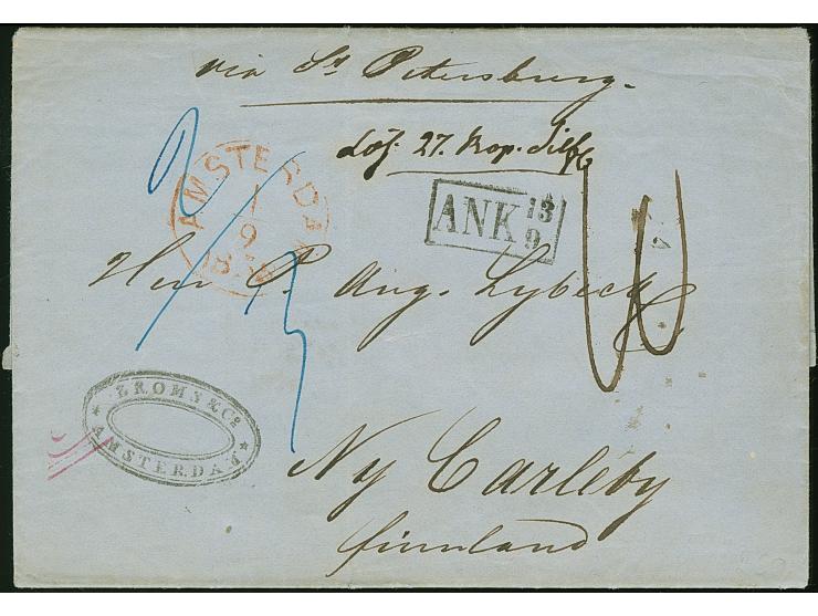 1858, Folded letter from Amsterdam 1.9.1859 across Emmerich-Oberhausen railway mark on reverse, with ms. ⅔ and boxed ANK13/9 