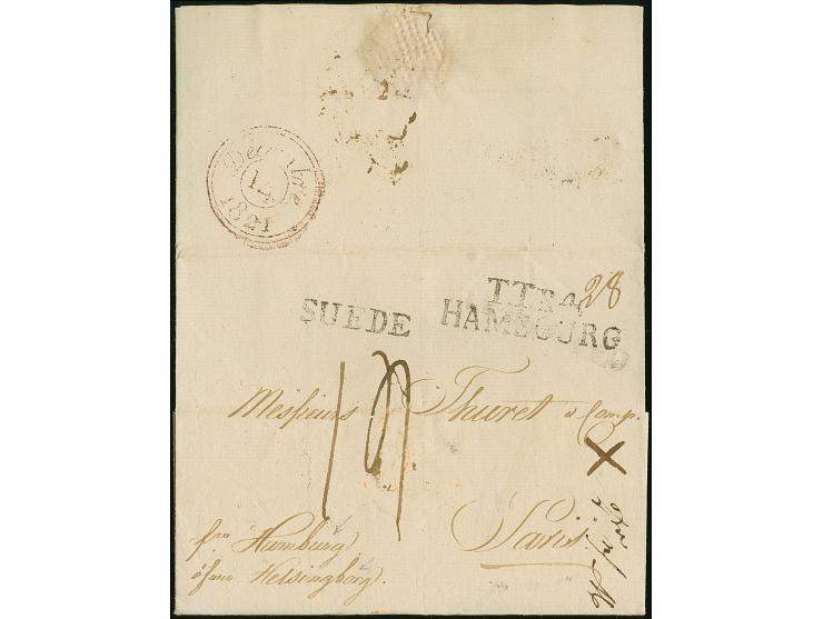 1821, Faltbrief mit vollem Inhalt aus Stockholm 27.11.21, handschriftlicher Leitvermerk “fr. Hamburg und Helsingborg”, Einzei