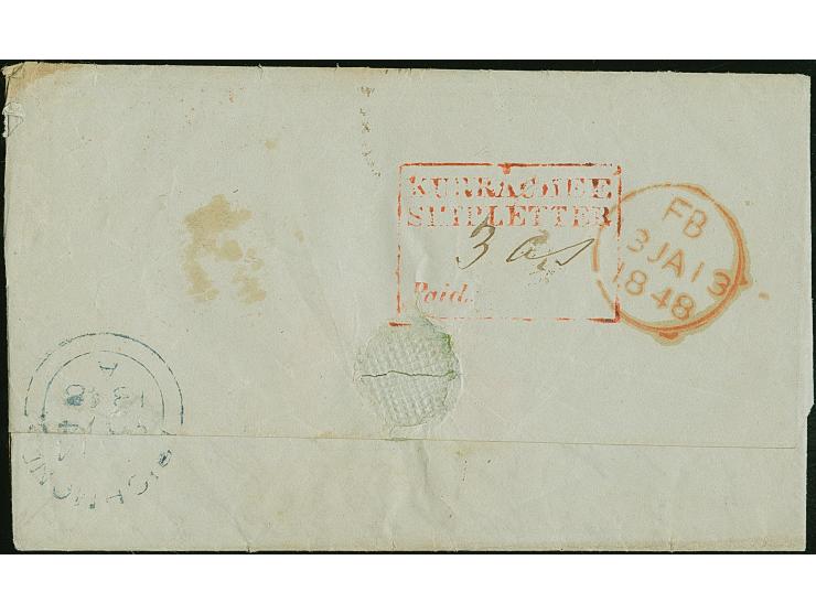 1848, KURRACHEE SHIPLETTER: Folded envelope bearing large red oval INDIA" and ms. ´Per Steamer to Bombay-Paid /  Via Southham