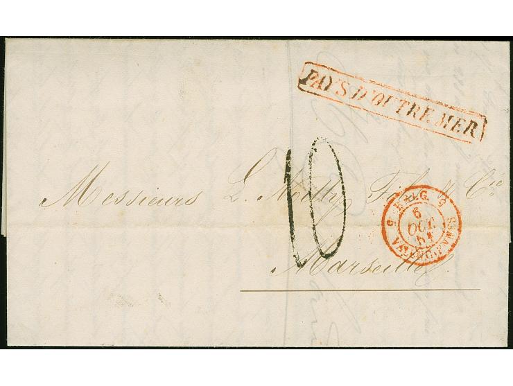 1851, Lettersheet from Buenos Aires dated 30.Juil bearing boxed red straight line "Pays d"outre mer" and tax mark “10”, via A
